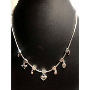 2591 Brighton Tiny Charms silver plated station dangle necklace Cross Heart